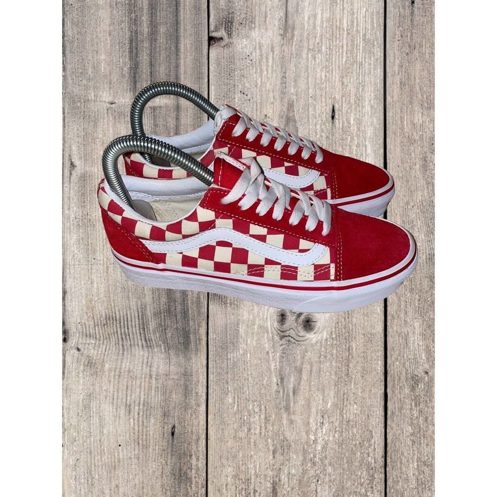 Vans Old Skool Red Checkerboard Low Shoes Women's Size 6 Leather Canvas